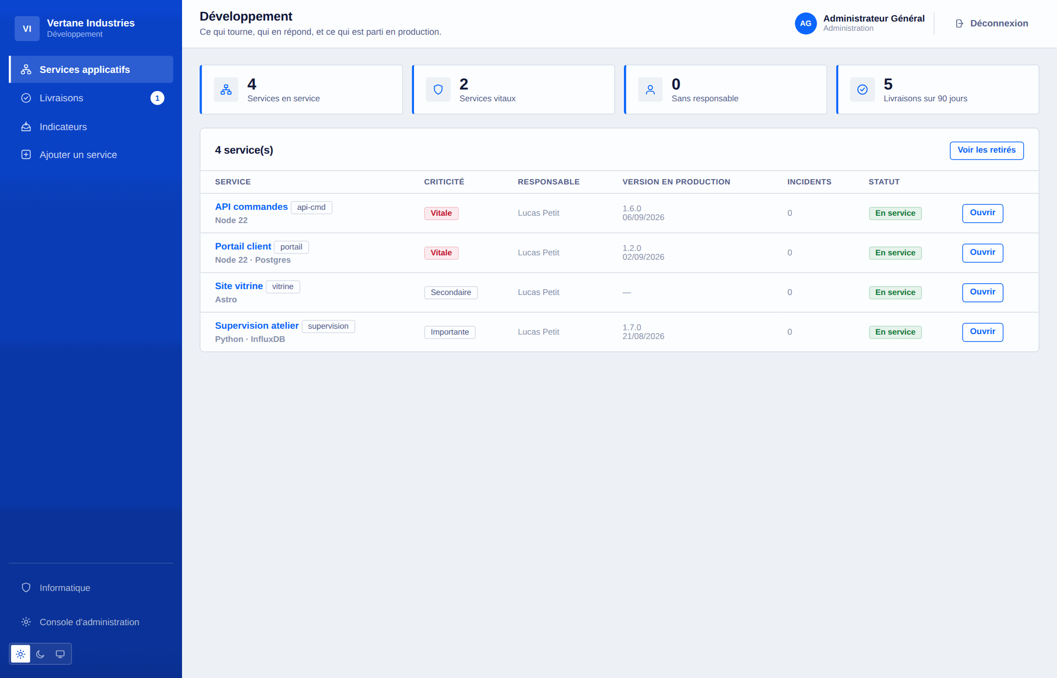 Services applicatifs et livraisons