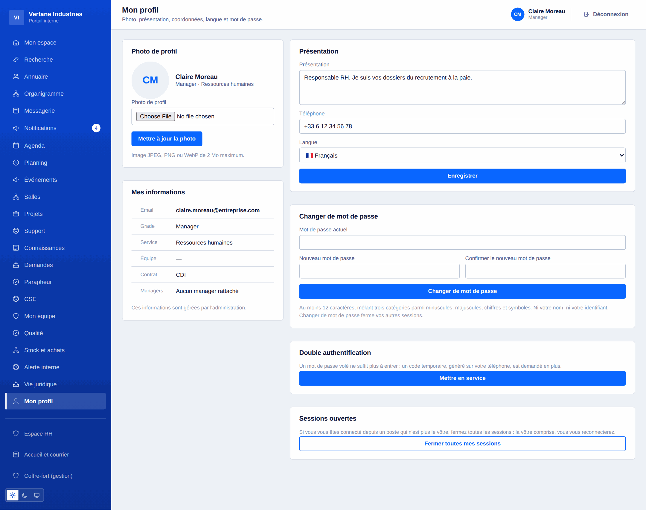 Profil et sécurité du compte