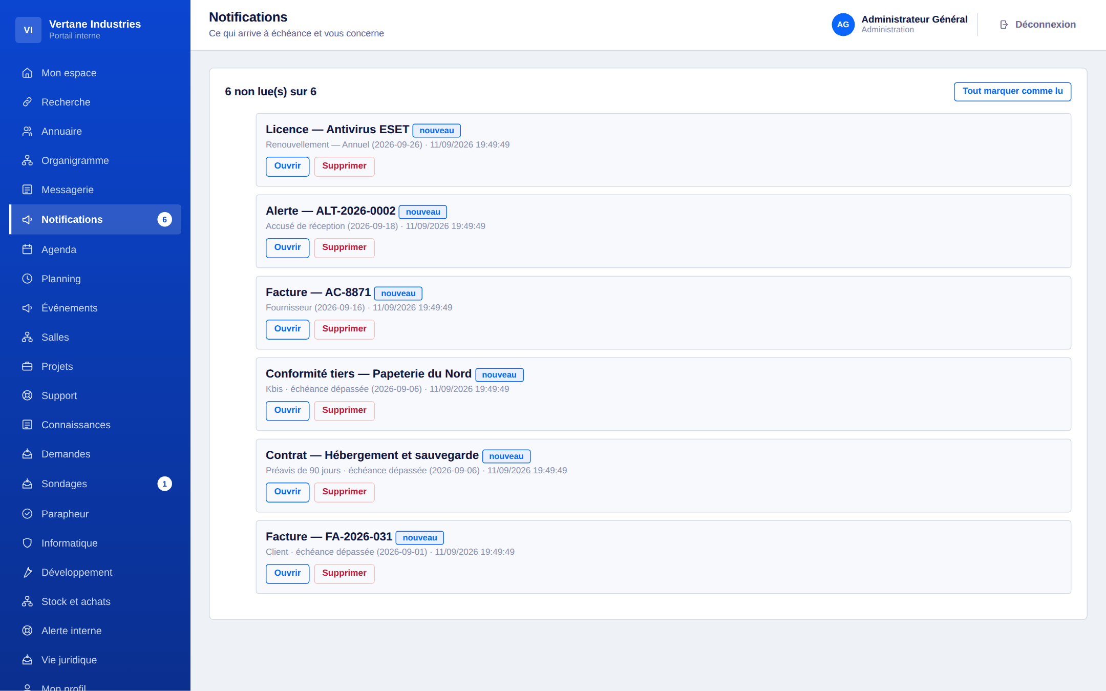 Centre de notifications