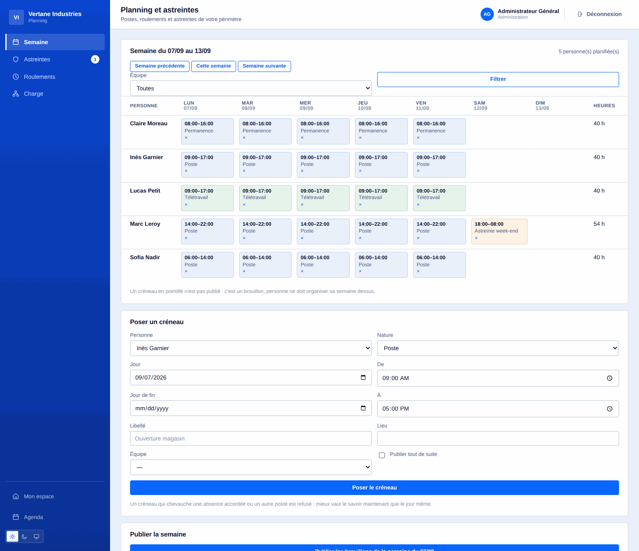Planning, roulements et astreintes